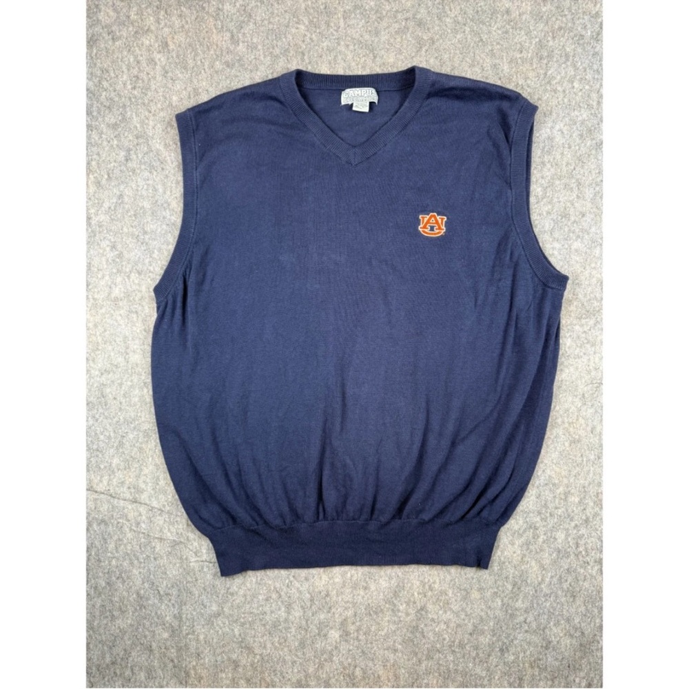 Vtg Campus Auburn Tigers Sweater Vest Men's‎ XL Blue Sleeveless V-Neck Pullover